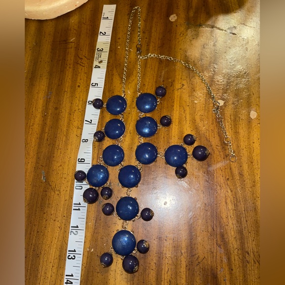 J Crew Beautiful Blue & Black Chunky Bubble Bib Statement Necklace Bohemian - Picture 3 of 3